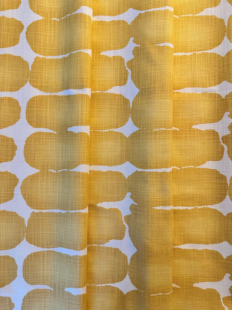 Curtains Made in USA, Shibori Dot Brazilian Yellow, Medium Weight Cotton Slub