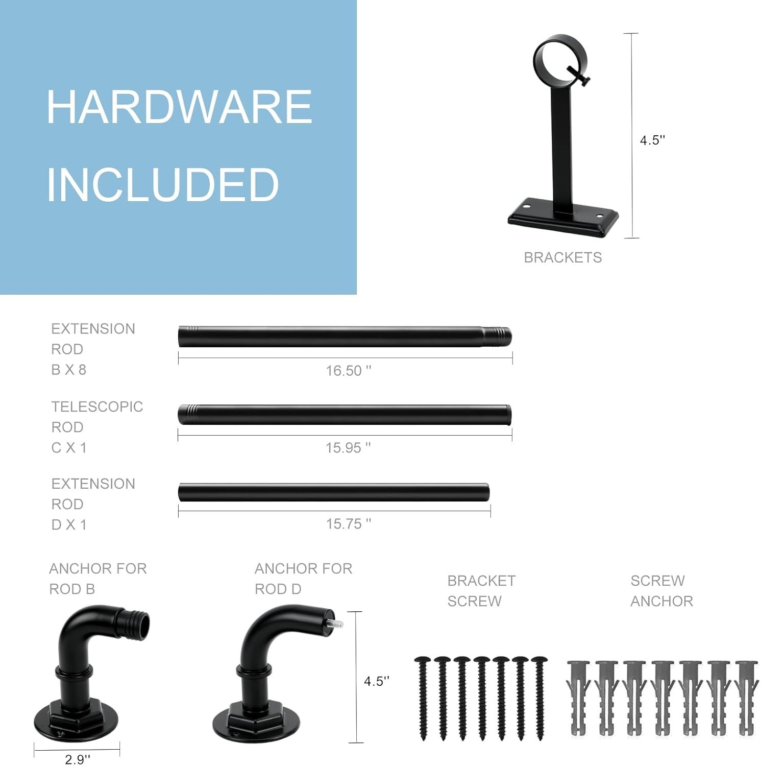 Byondeth Curtain Rods for Windows 16 to 144 Inches Adjustable Length 1 IN BLACK