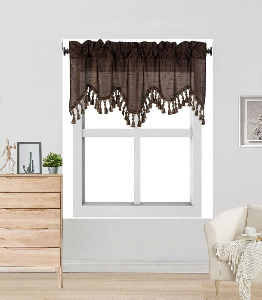 1PC WAVE ROD POCKET SILKY SMALL WINDOW CURTAIN WATERFALL VALANCE SWAG TOPPER