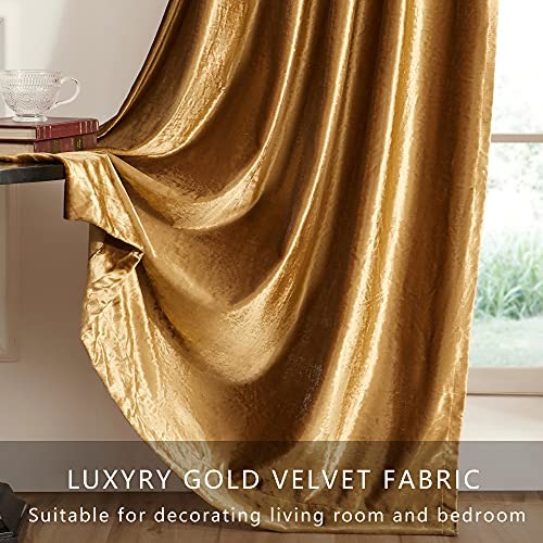 Curtains 96 inch for Living Room Velvet Blackout 52″W x 96″L (Pack of 2) Gold