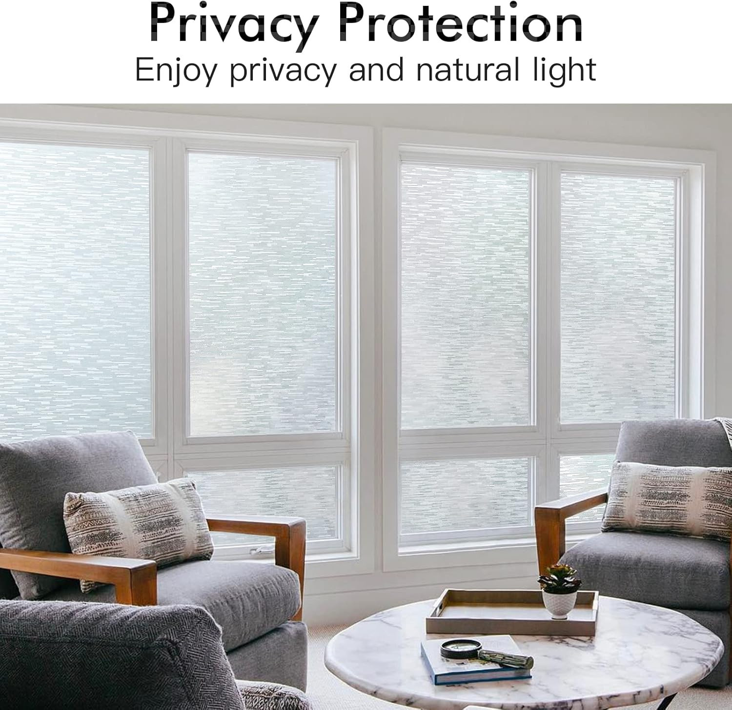 Haton Window Privacy Film, Frosted Glass Film, Sun Blocking Static Cling for Bat