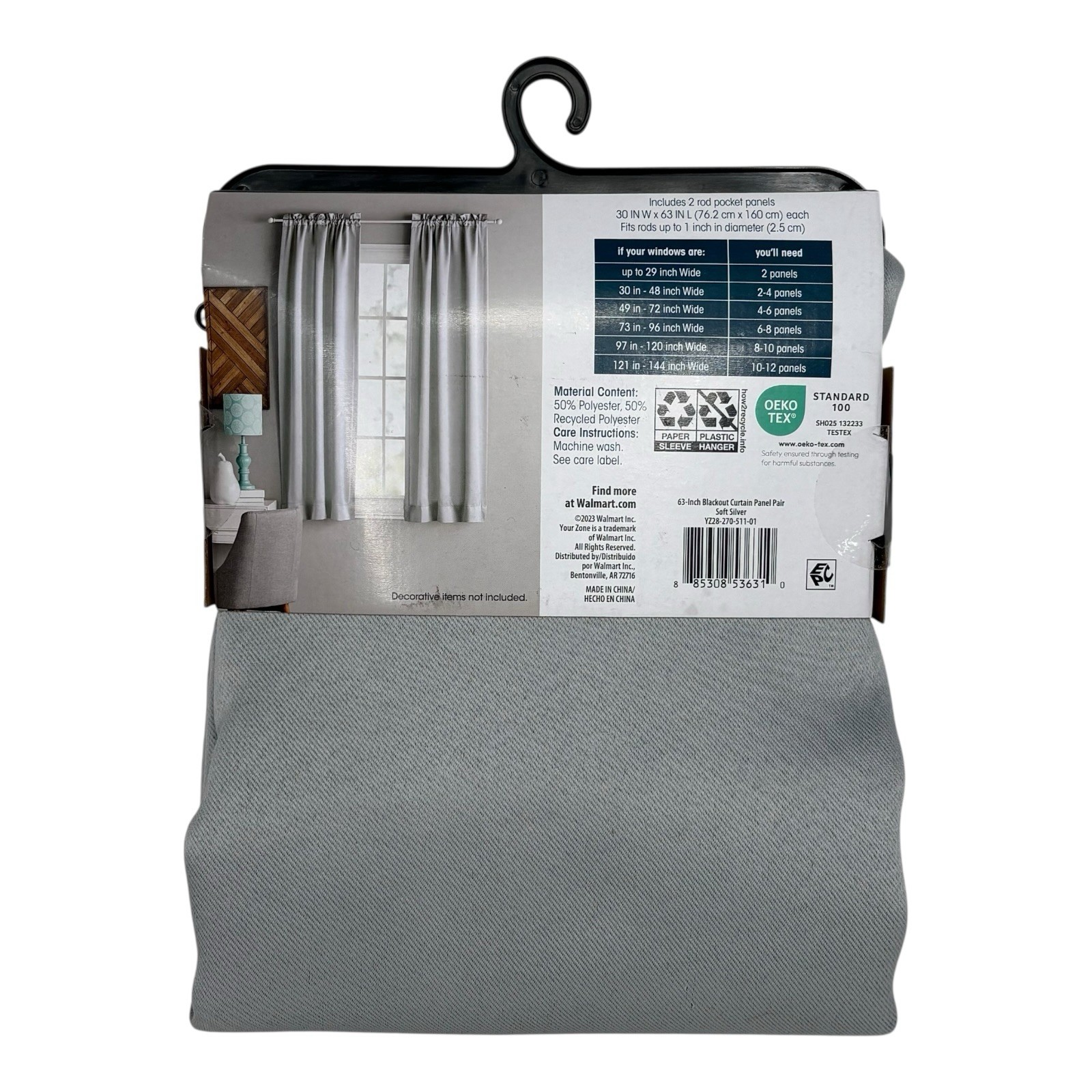 63-Inch Blackout Curtain Panel Pair, Soft Silver Gray Rod Pocket 63 x 30 in