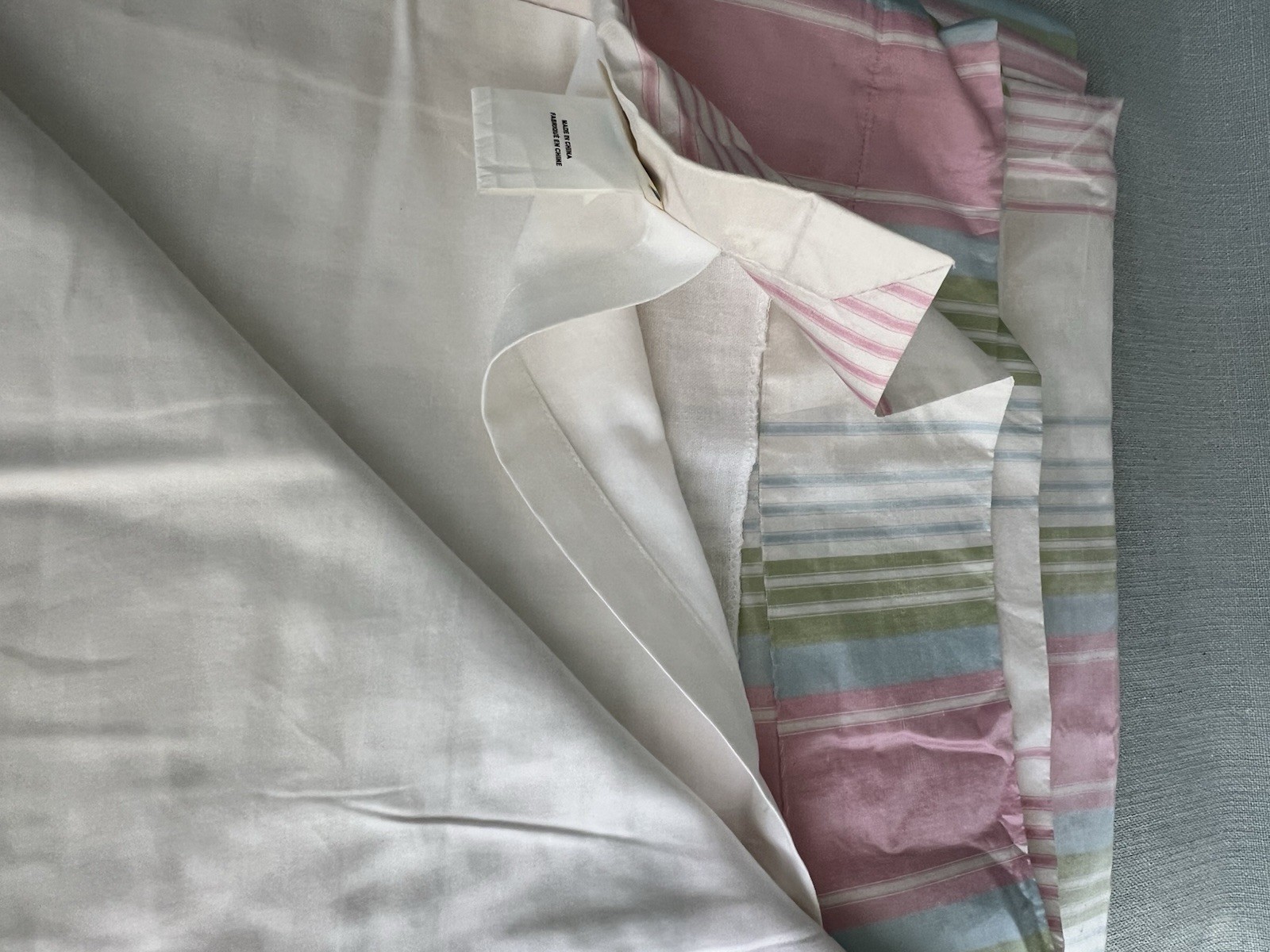 Pair Pottery Barn Kids Silk Double Lined 84” Curtains – Pink Blue Green Striped