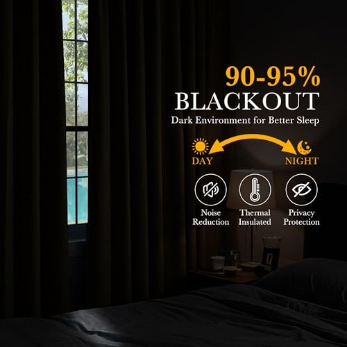 out Curtains 96 inch Long, Extra Long Room 52″W x 96″L (Pack of 2) Black