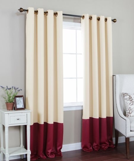 IKEA Merete Pair Room Darkening Curtains Color block 2 Panels Grommet Red Beige