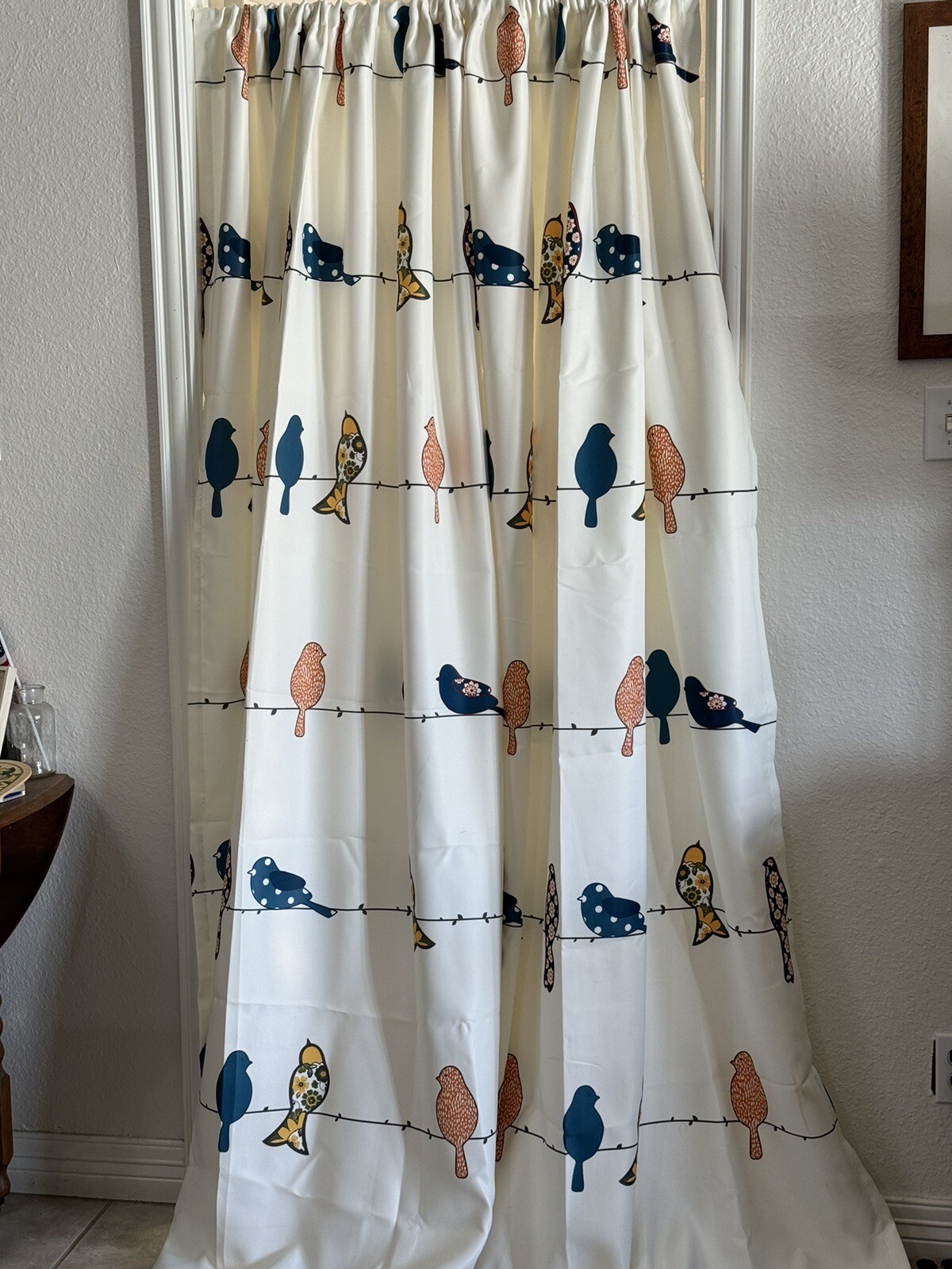 Pair Of Contemporary Curtains 52×84 Bird Motif “Half Moon” Brand