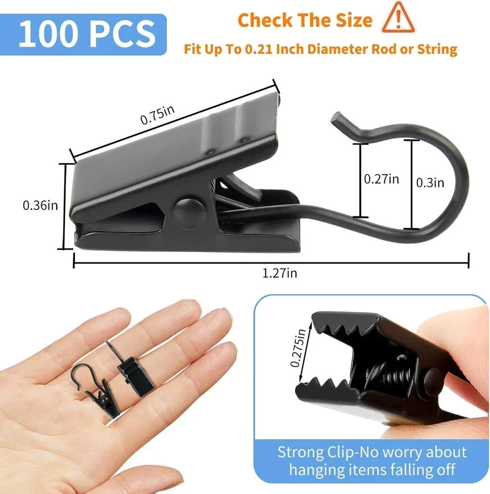 Curtain Clips Hooks, 100 Pack Stainless Iron Drapery Hooks Clips for Hanging Par