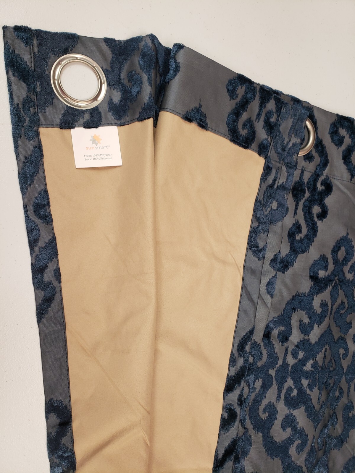 SunSmart Mirage Jacquard Damask Blackout Grommet Top 1 Curtain 50″ x95” Navy