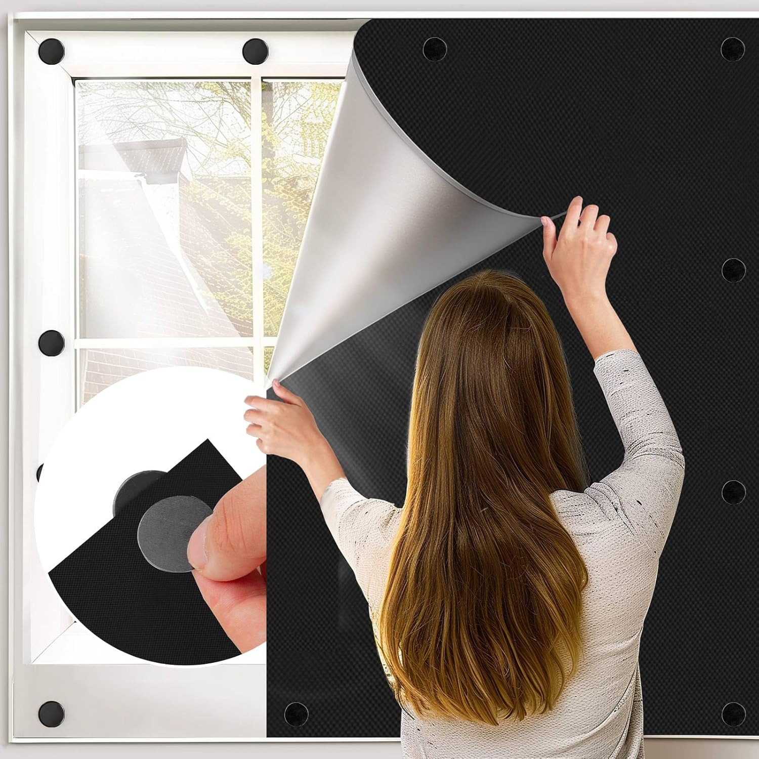 Magnetic Blackout Window Cover, 100% Darkening, Cuttable, No-Drill, 39×57 Inches