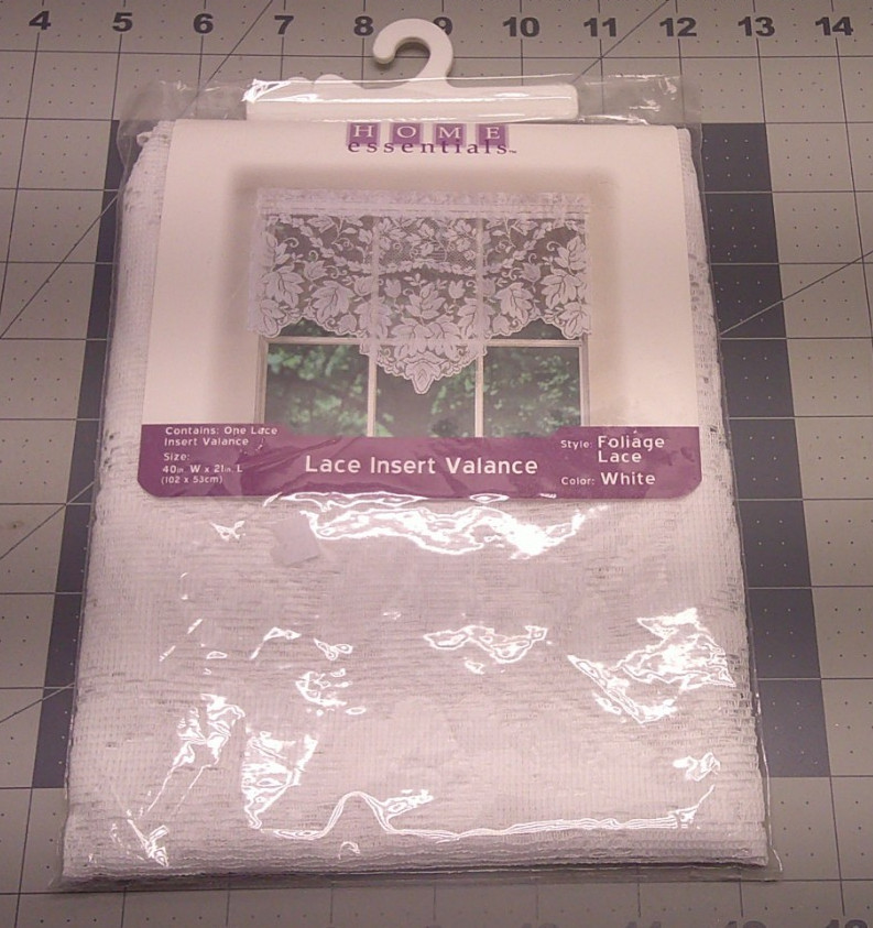 Home Essentials White Foliage Lace Insert Valance 40 X 21 in.