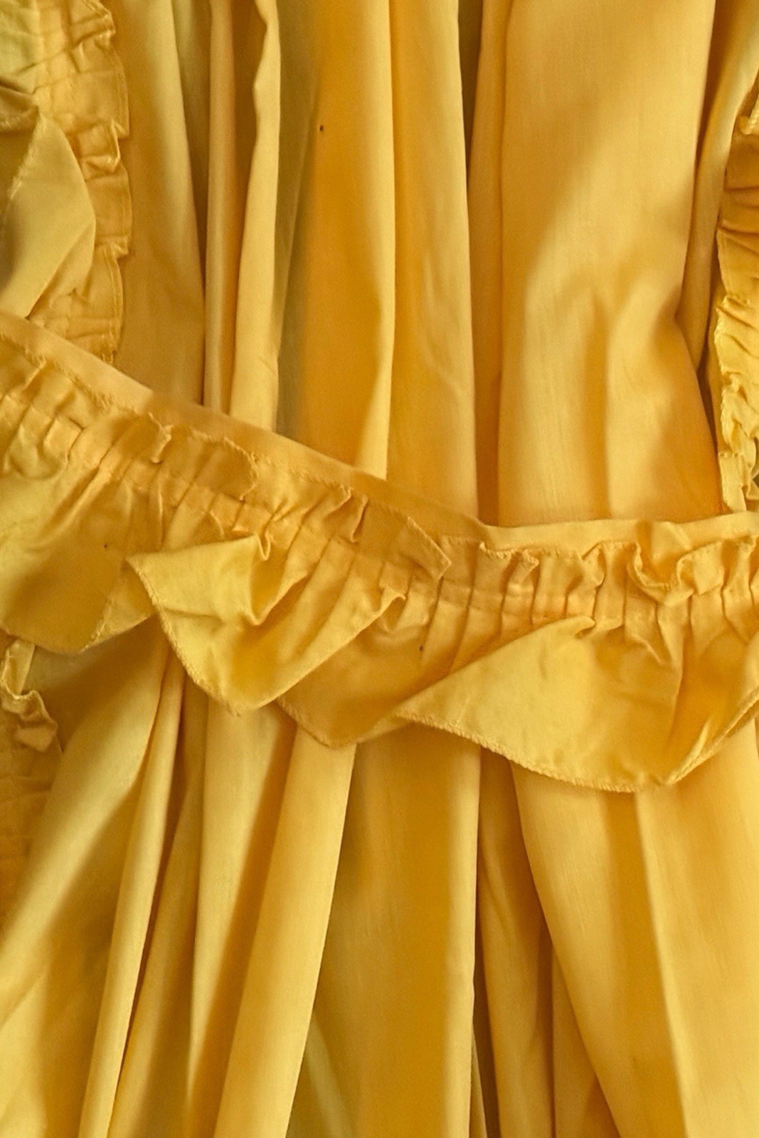 VTG 70s Sears Curtains Ruffled 2 Panels Valance & 2 Tiebacks Marigold Yellow EUC