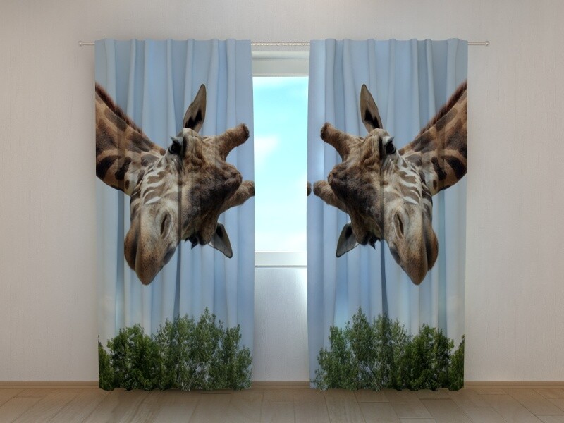 Curtain with Giraffe Print Wellmira 3D Living Room Animals Custom Made Size