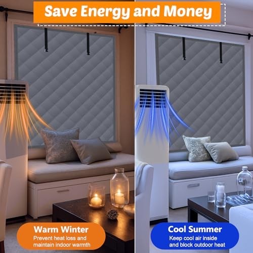 3 Layer Thermal Insulated Window Cover 47x63in Roll-Up with Hook & Loop