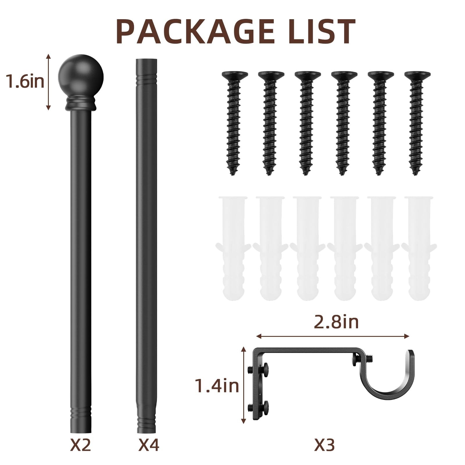 SMODBRODRE Curtain Rods for Window 48 to 84-93, Black 5/8 inch Splicing Singl…