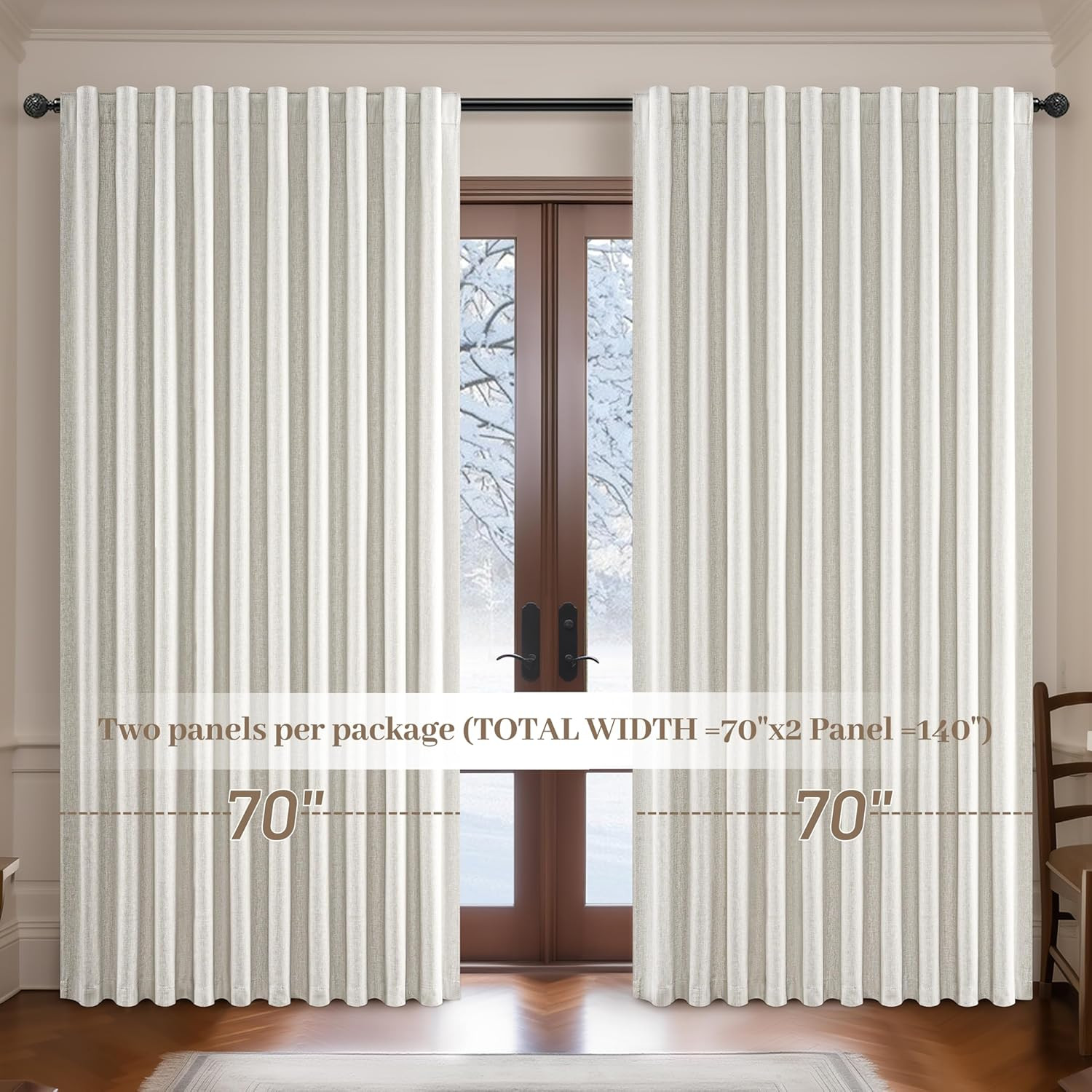Luxury 108″ Blackout Curtains for Sliding Glass Doors, 2 Panels, Cream Beige