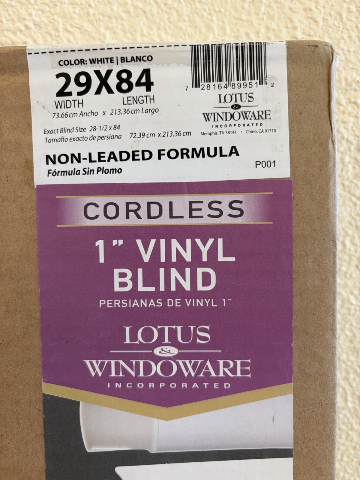 Lotus & Windoware Cordless 1 Inch Vinyl White Window Blinds 29″ X 84″ NIB