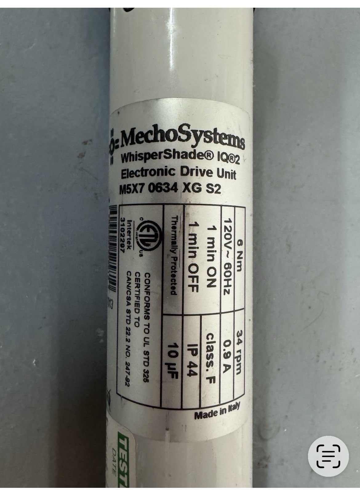 MechoSystems WhisperShade IQ2 Blind Motor Electronic Drive Unit M5X7 0634 XG S2