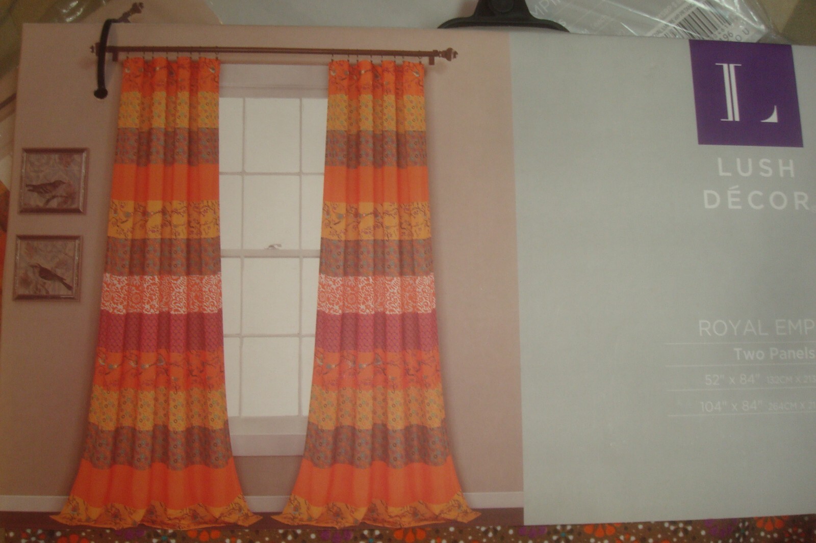 NWT 2 pc Lush Decor Window Panels Curtains Bohemian Royal Empire Orange 84″ lg