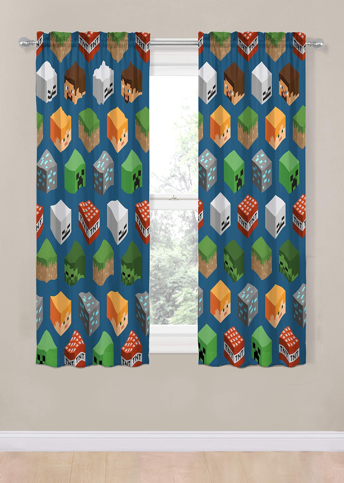 Minecraft Isometric Blue 63 in Drapes 4 Piece Set – Beautiful Room Decor&Easy…