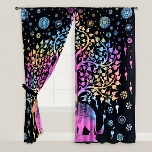 Cotton Tree Elephant Boho Mandala Curtain Tapestry Room Decor Wall Drapes Panel