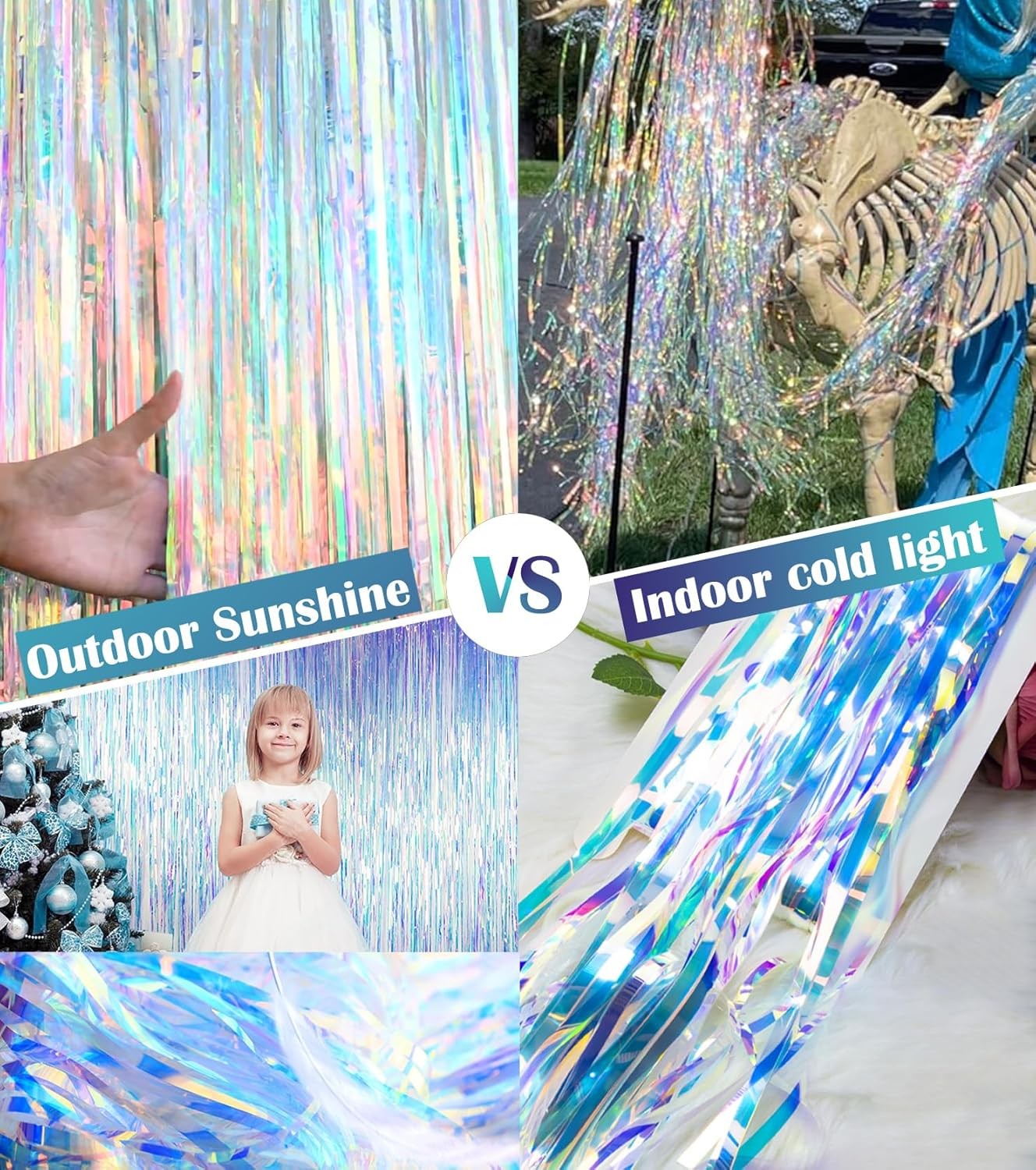 Gorgeous Iridescent Fringe Tinsel Streamers, 2 Pack of 3.3X 3.3 ft Neon