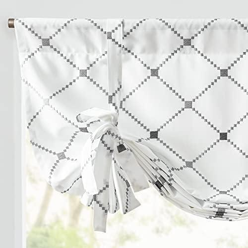 jinchan Tie Up Valance Curtain with Silver Embroidery 63 Inch 1 panel