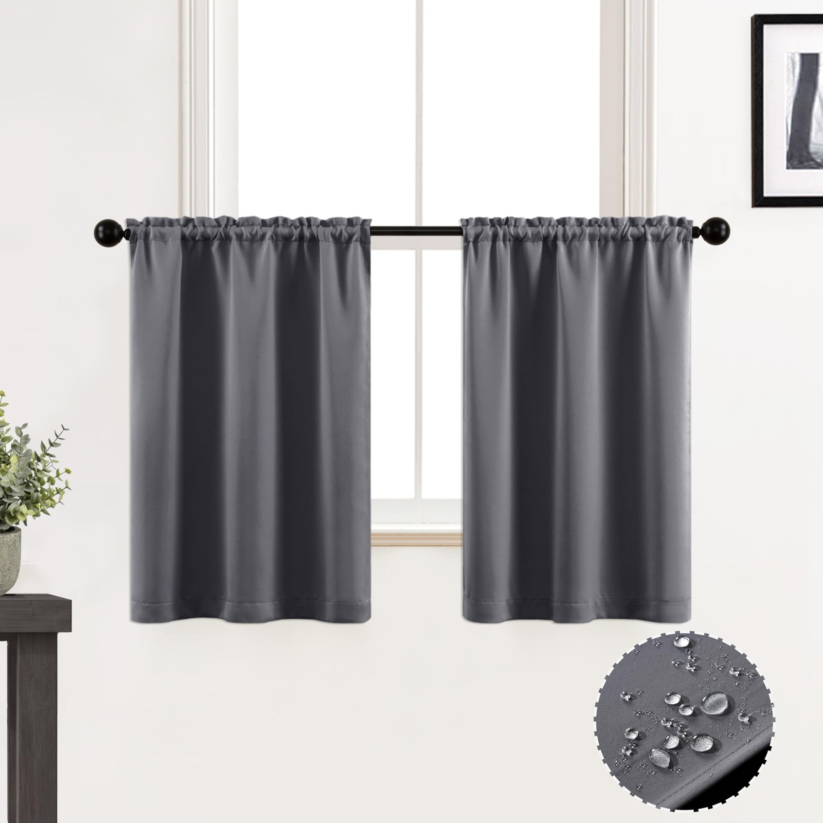XTMYI Basement Window Curtains 30 Inch Length Durable Waterproof Short Blacko…