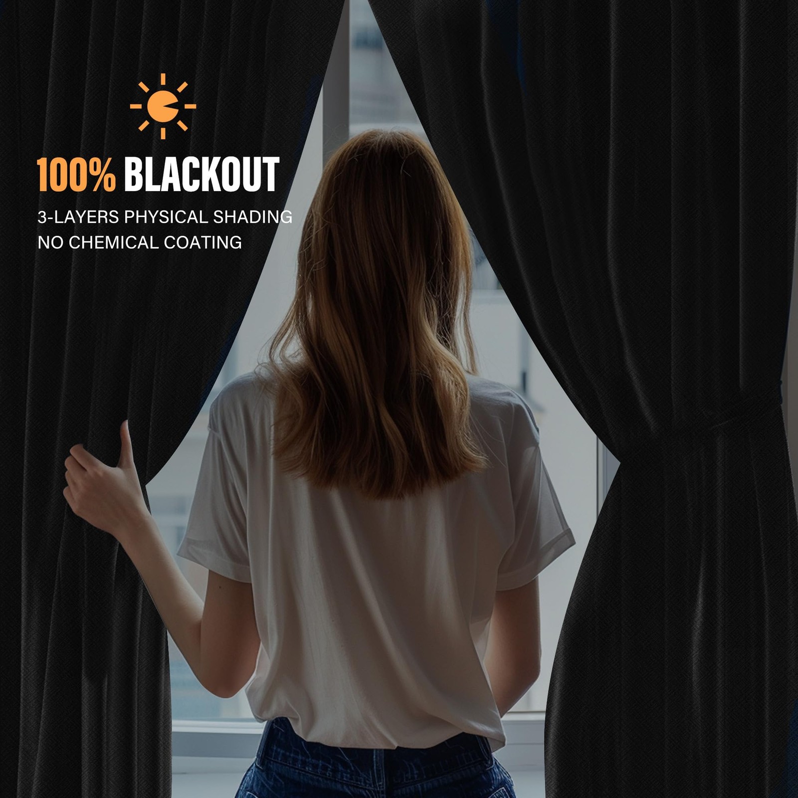 MaKefeile Room Divider Curtains 100% Blackout Grey Drape & Black Rail W 10 × H