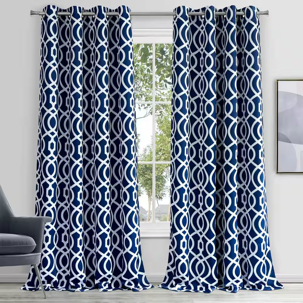 Trellis Printed Design 54″ X 84″ Black Out Single Window Panel in Navy
