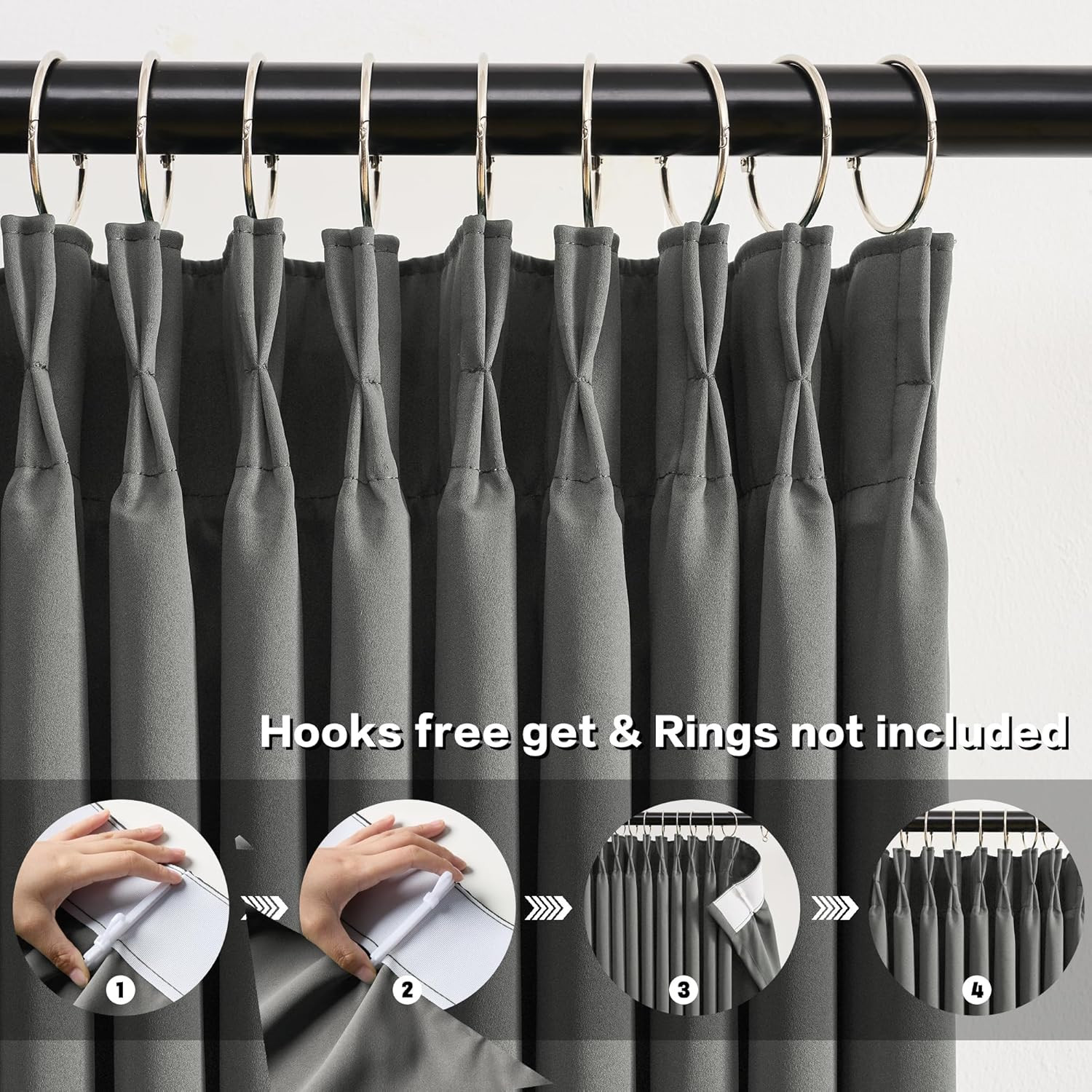 Extra Wide 90″ Blackout Curtains, Pinch Pleated Grey Room Divider 100″ Width