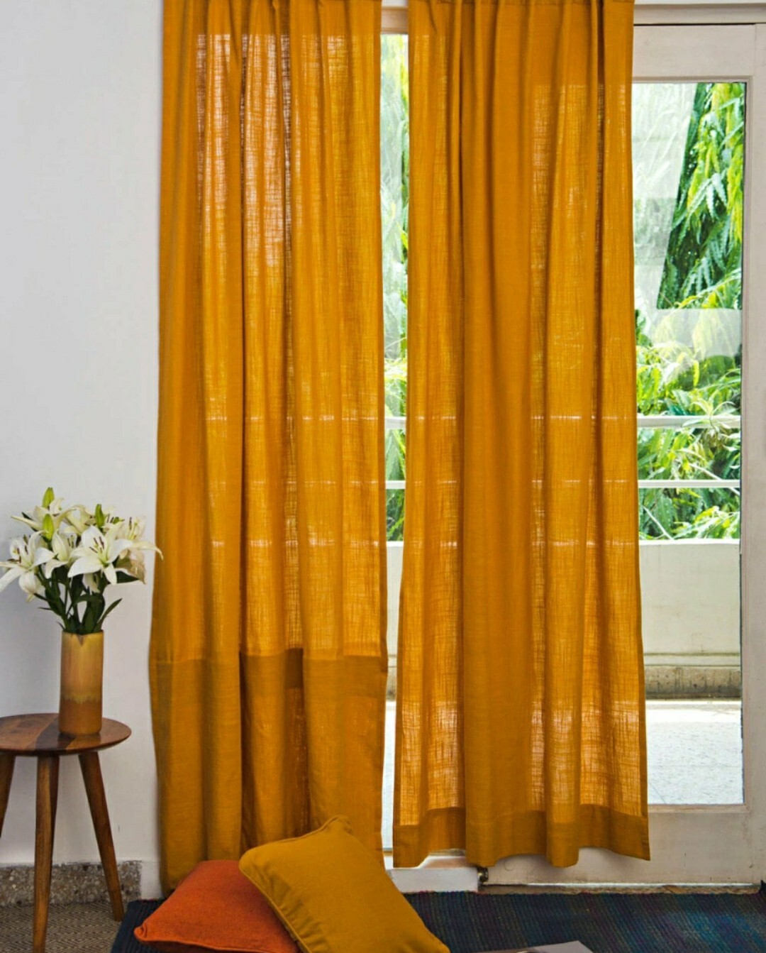 Mustard Color Cotton Solid Curtains Set Of Two Panels Living Rooom Soft Curtain