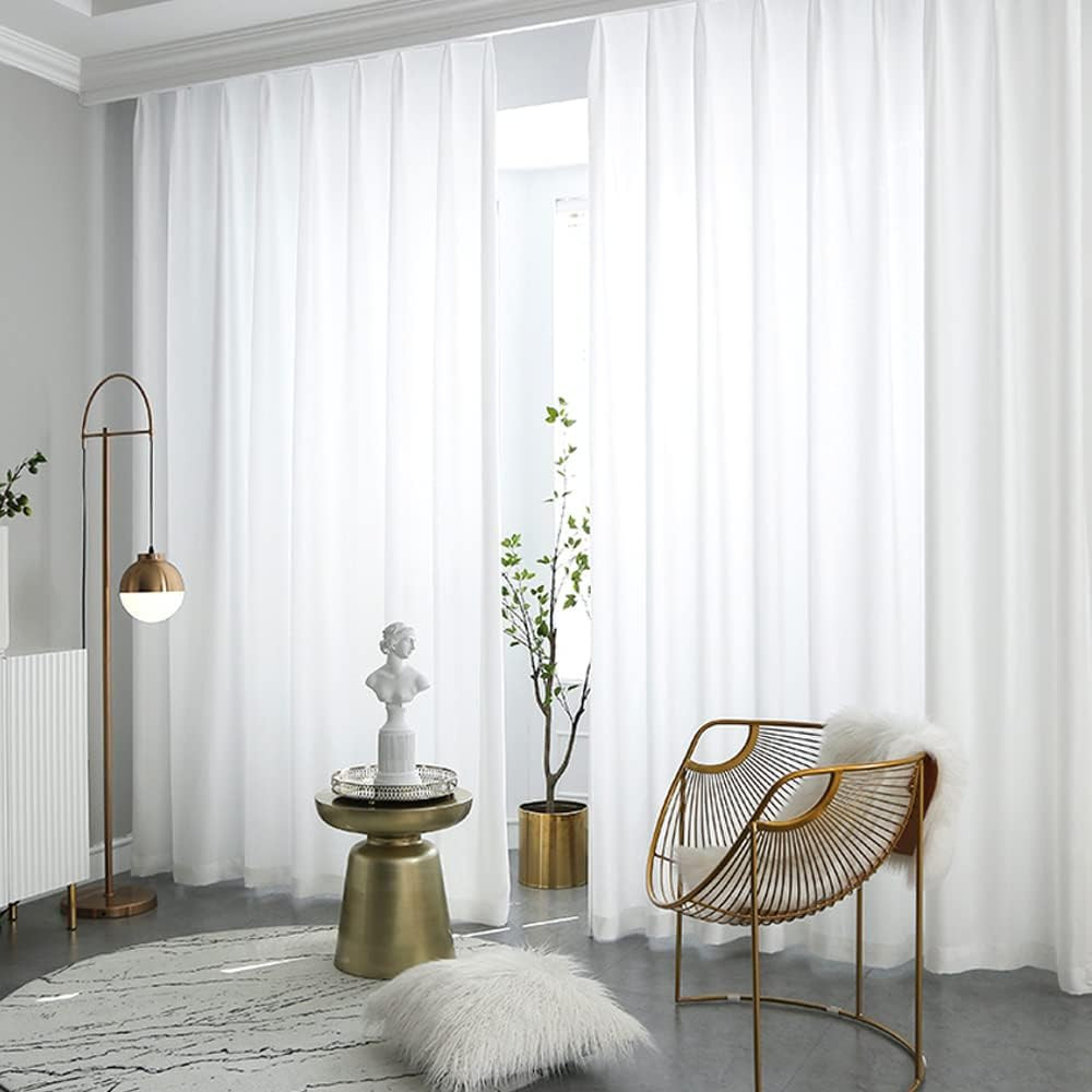 Luxury White Pinch Pleated Sheer Curtains, 102″ Long, 2 Panels, Opaque Privacy