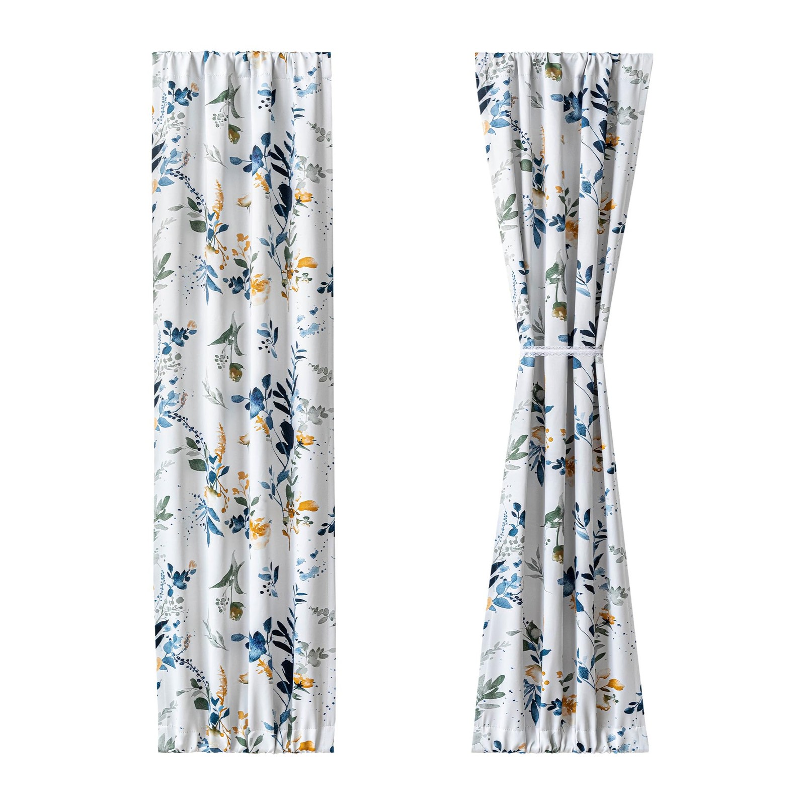 Floral French Door Curtains 72 inch Long 2 Panels – Blackout Privacy Sideligh…