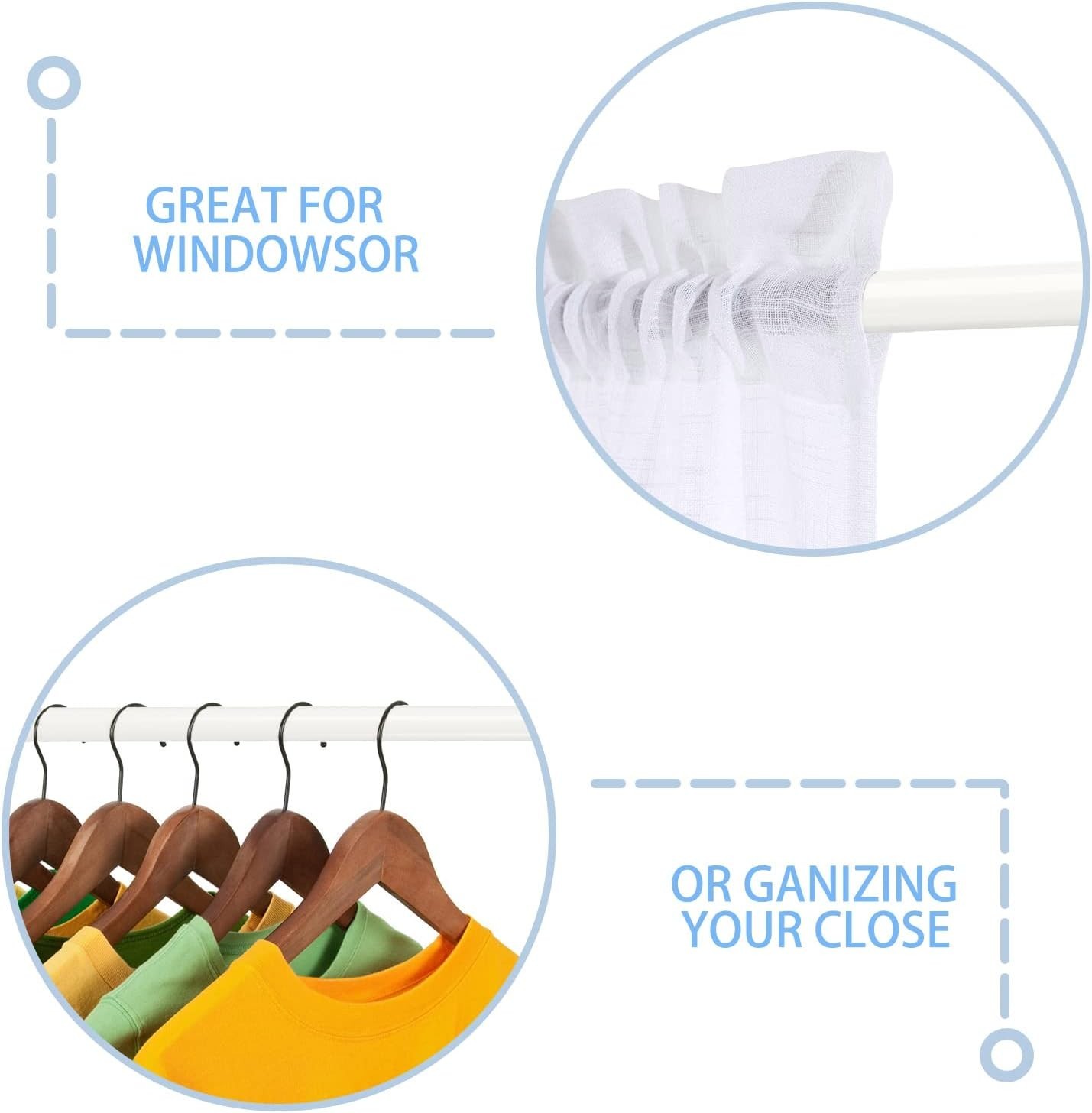 Durable White Iron Spring Tension Rods for Curtains – 27″ to 37″ (Set of 2)