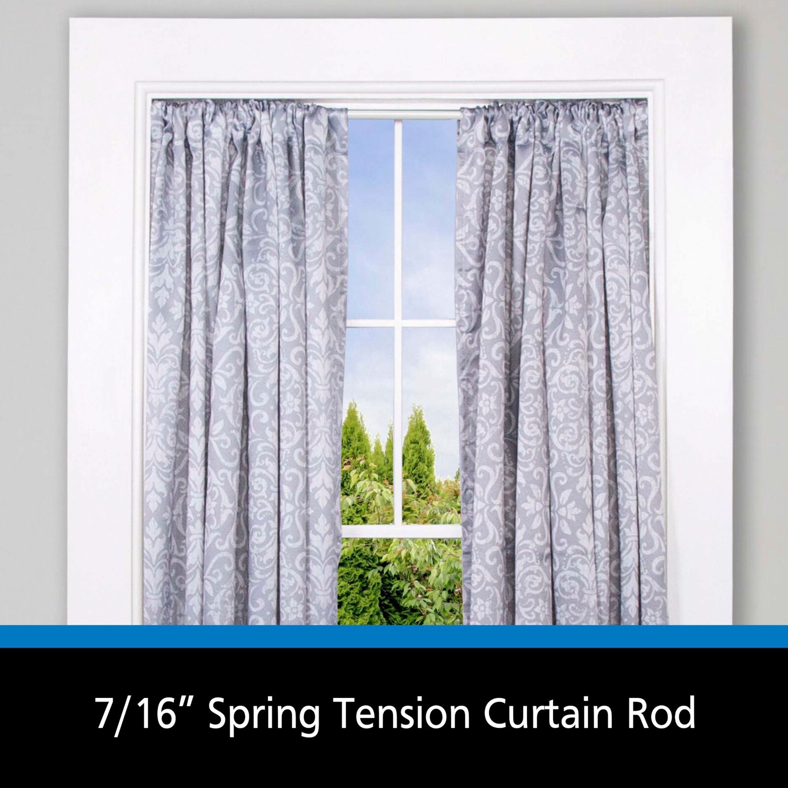 Adjustable Curtain Rod Spring Tension 7/16in-Dia. Steel Tube Rod, 28″-48″- White