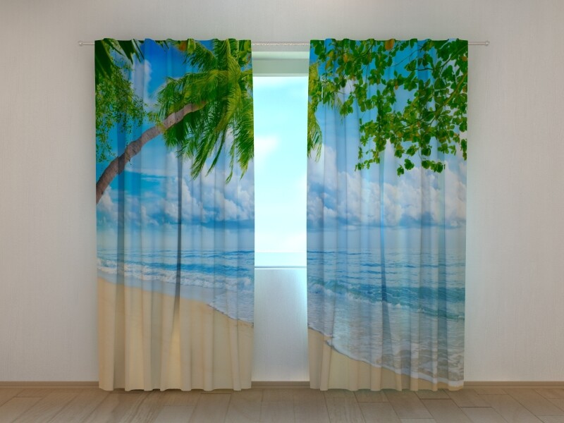 3D Curtain Printed Summer Beach Nature Sea Palm Tree Wellmira Made to Measure