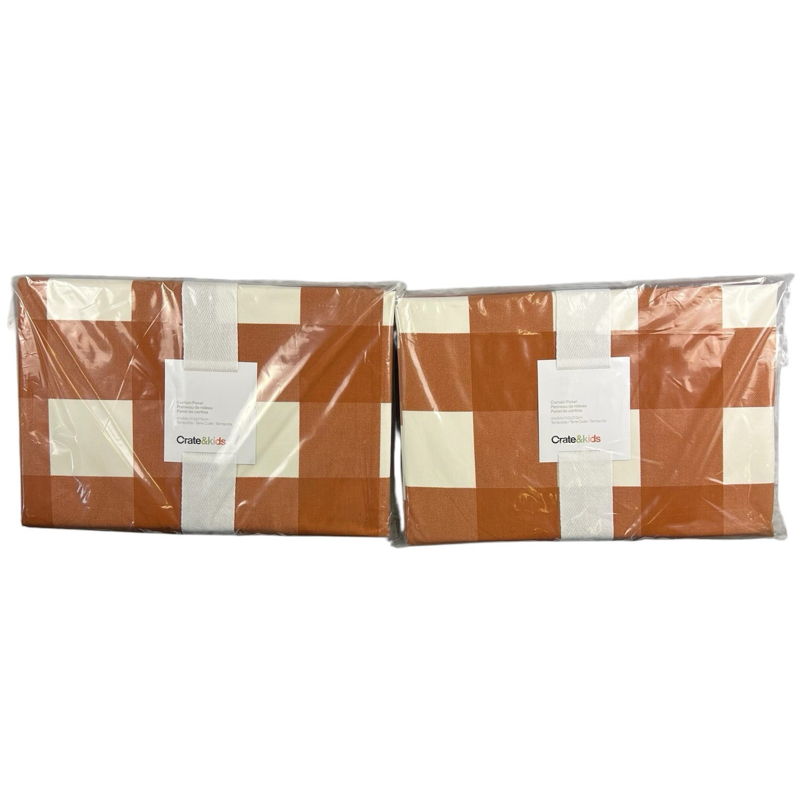 Crate & Kids Terracotta Buffalo Check Blackout Curtain Panels 44×84 Pair
