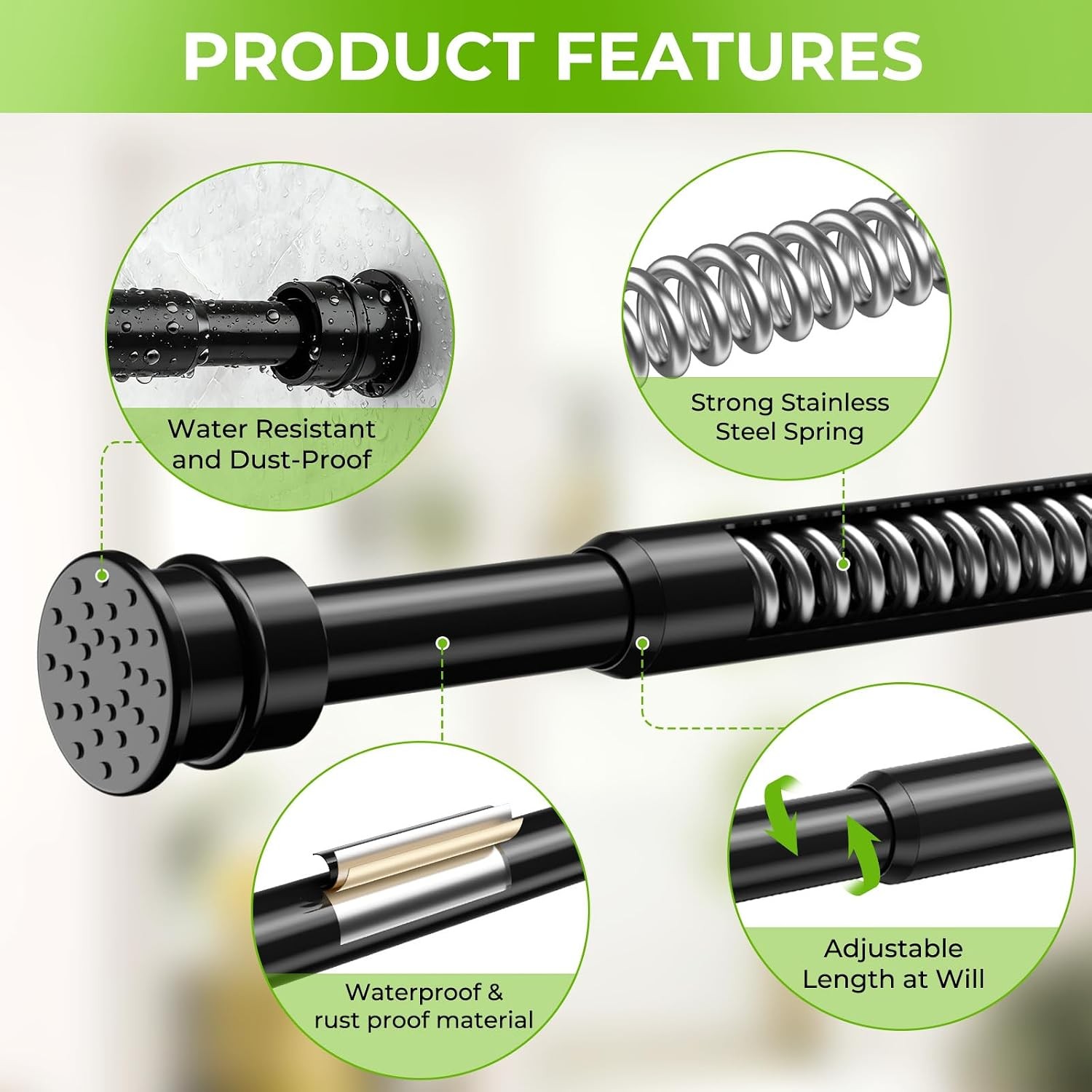 2 Pack Spring Tension Rods 28-48 Inches No Drill Tension Curtain Rods Black
