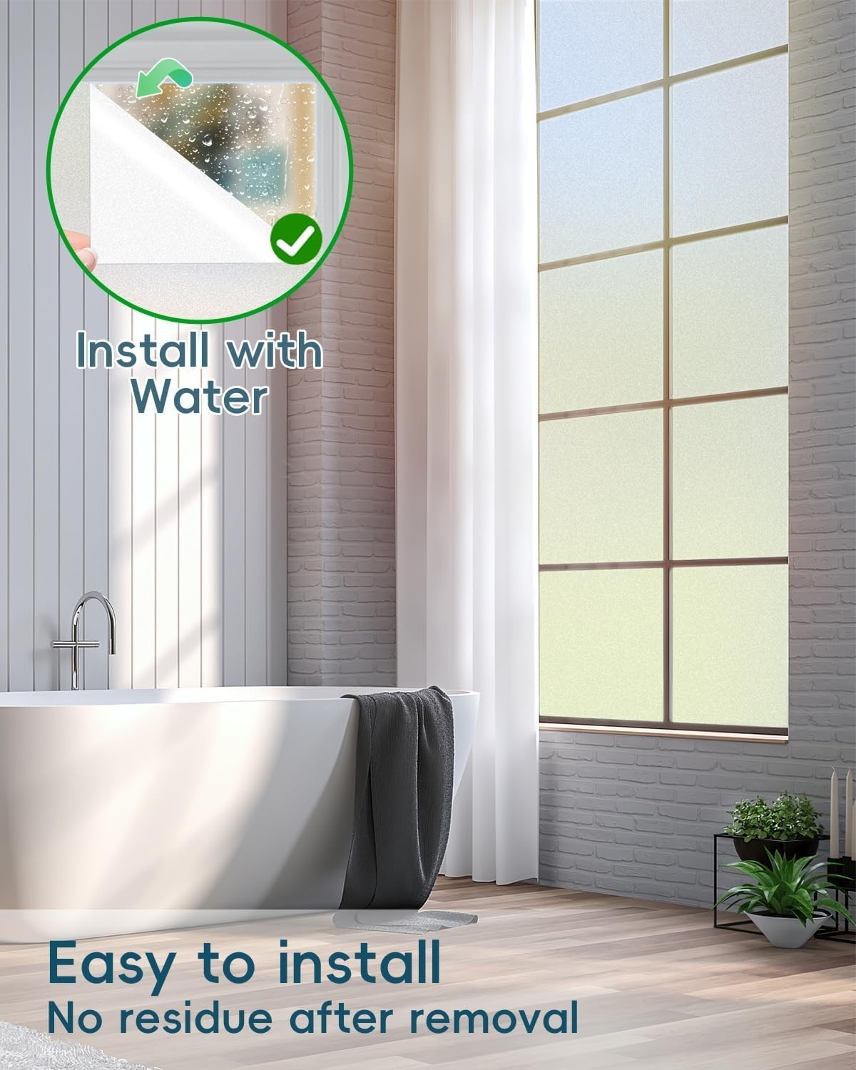 17.5×78.7″ Frosted Window Film Privacy Static Cling Decorative Bathroom Anti-UV