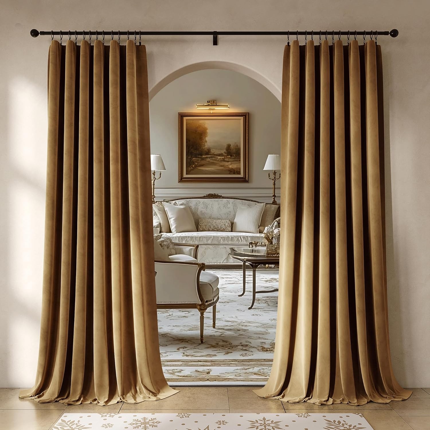 Golden Brown Velvet Curtains, Pair, Blackout & Insulated, 52×84 inches