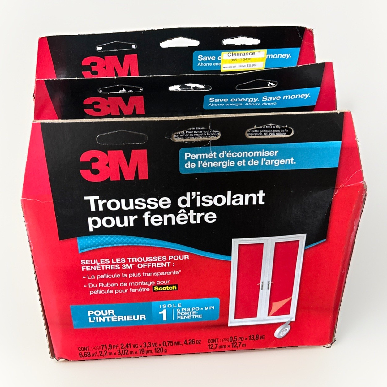 (3) 3M Indoor Window Insulator Kit Patio Door 6’8″ x 9′ Clear Film Scotch Tapes