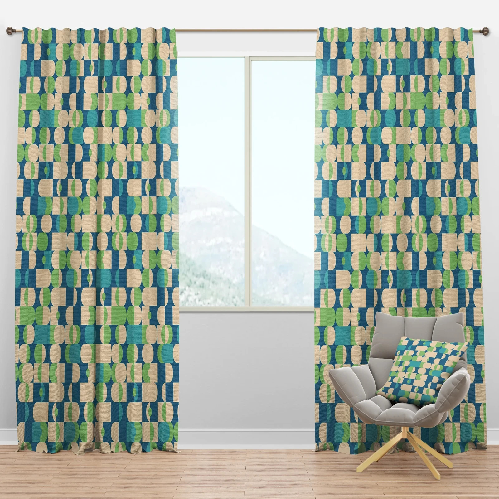Designart Abstract Retro Pattern Modern Blackout Single Curtain Panel 52”x84”