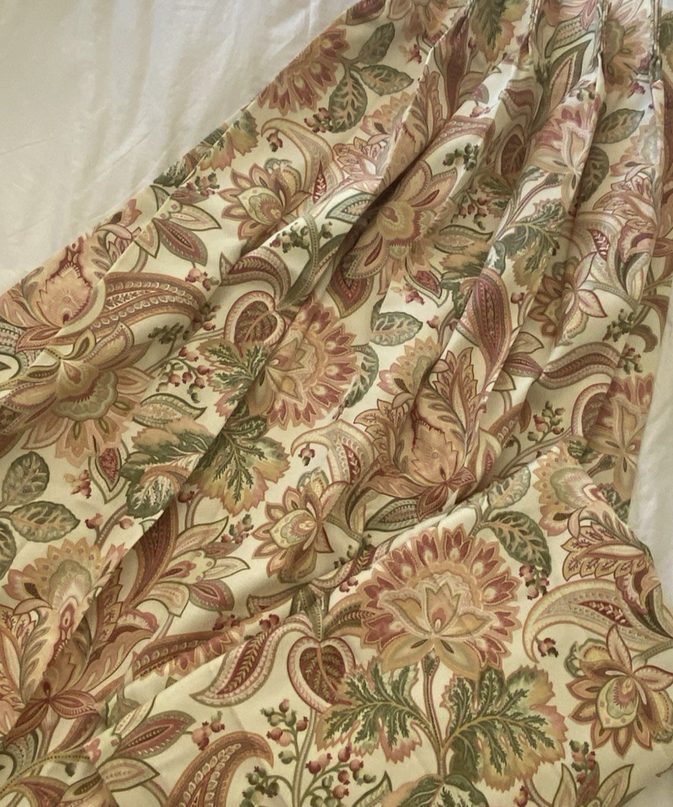 NEW 2 90’s JCPenney Jacobean Floral Pinch Pleat Curtain PANELS 26×84 Rose Sage