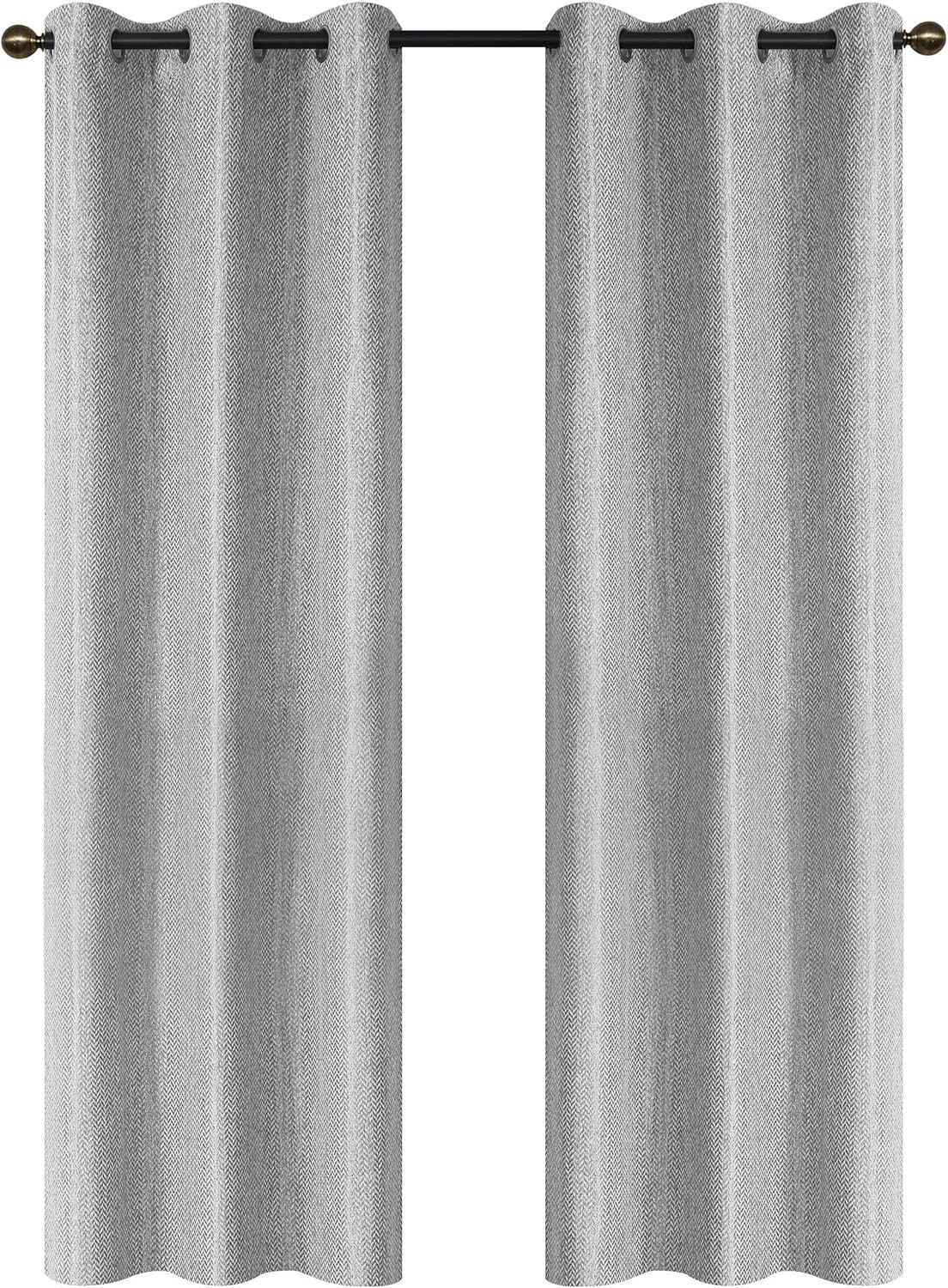 Boston Woven Herringbone Textured 3D Designed Blackout Curtain Panel Pair or Bed