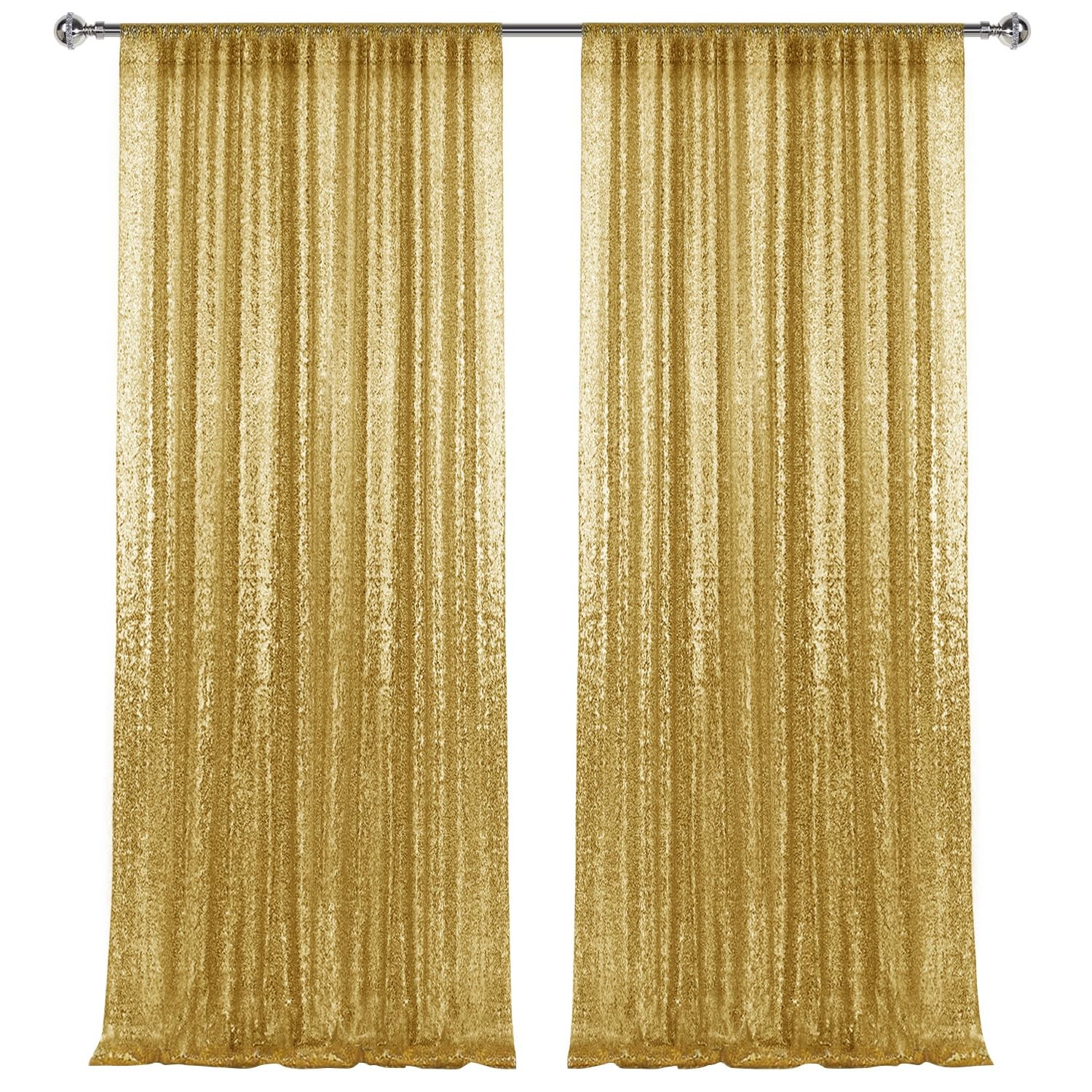 2×8FT-2PCS Gold Sequin Backdrop Curtains Panels Photography Backdrop Glitter …
