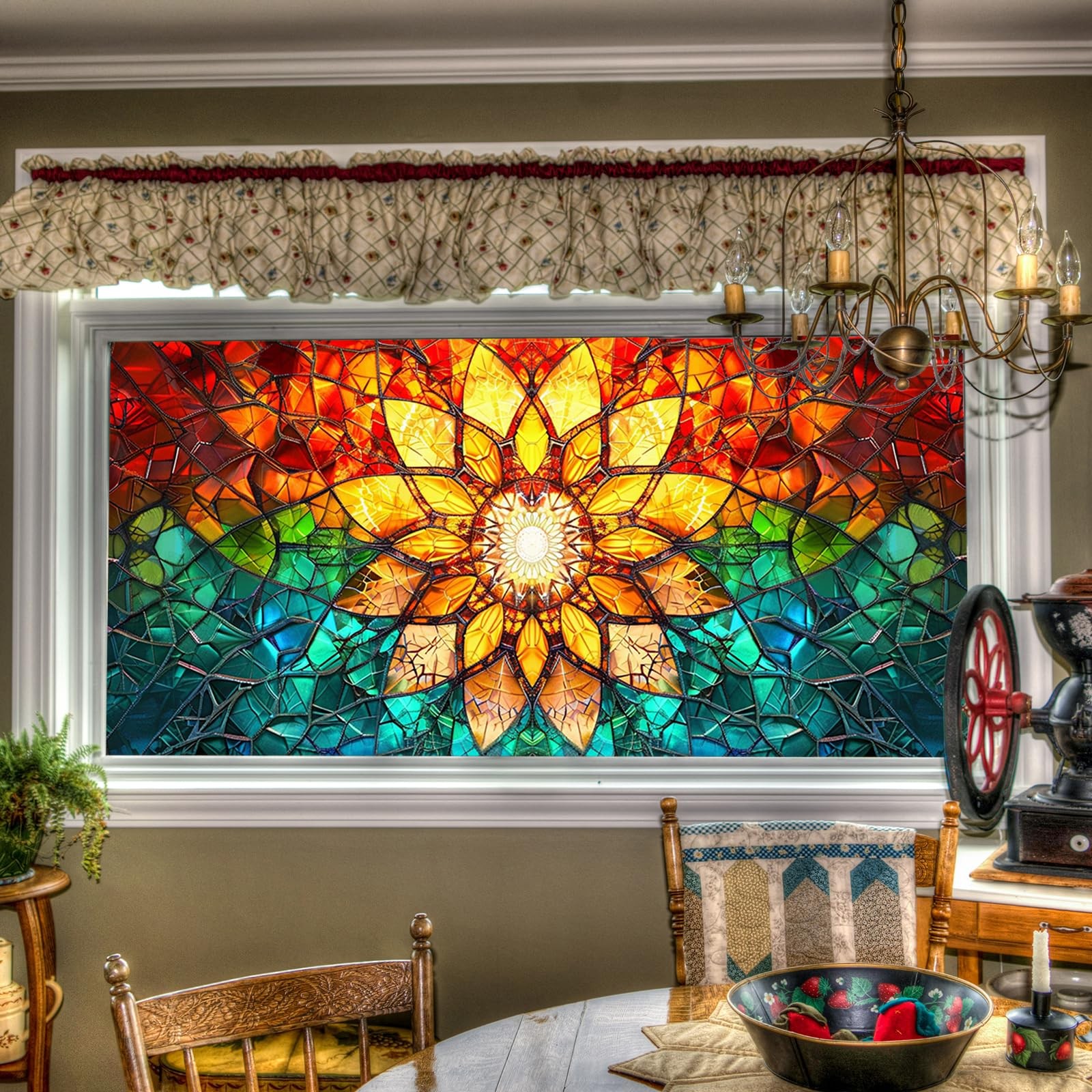HOMETITUTE Stained Glass Window Film 39.3×17.7 Inch 39.3×17.7 Inchs, Colorful
