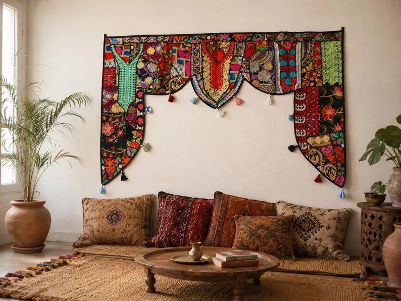 2 Meter Large Black Toran Boho Wall Tapestry Indian Entrance Decor Door Hanging