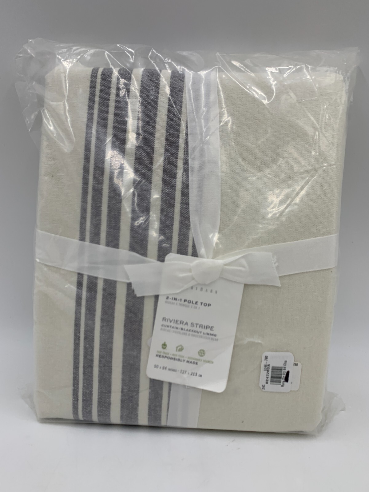 Pottery Barn Riviera Stripe Drape Panel Curtain Blackout Charcoal Gray 84″ Q128