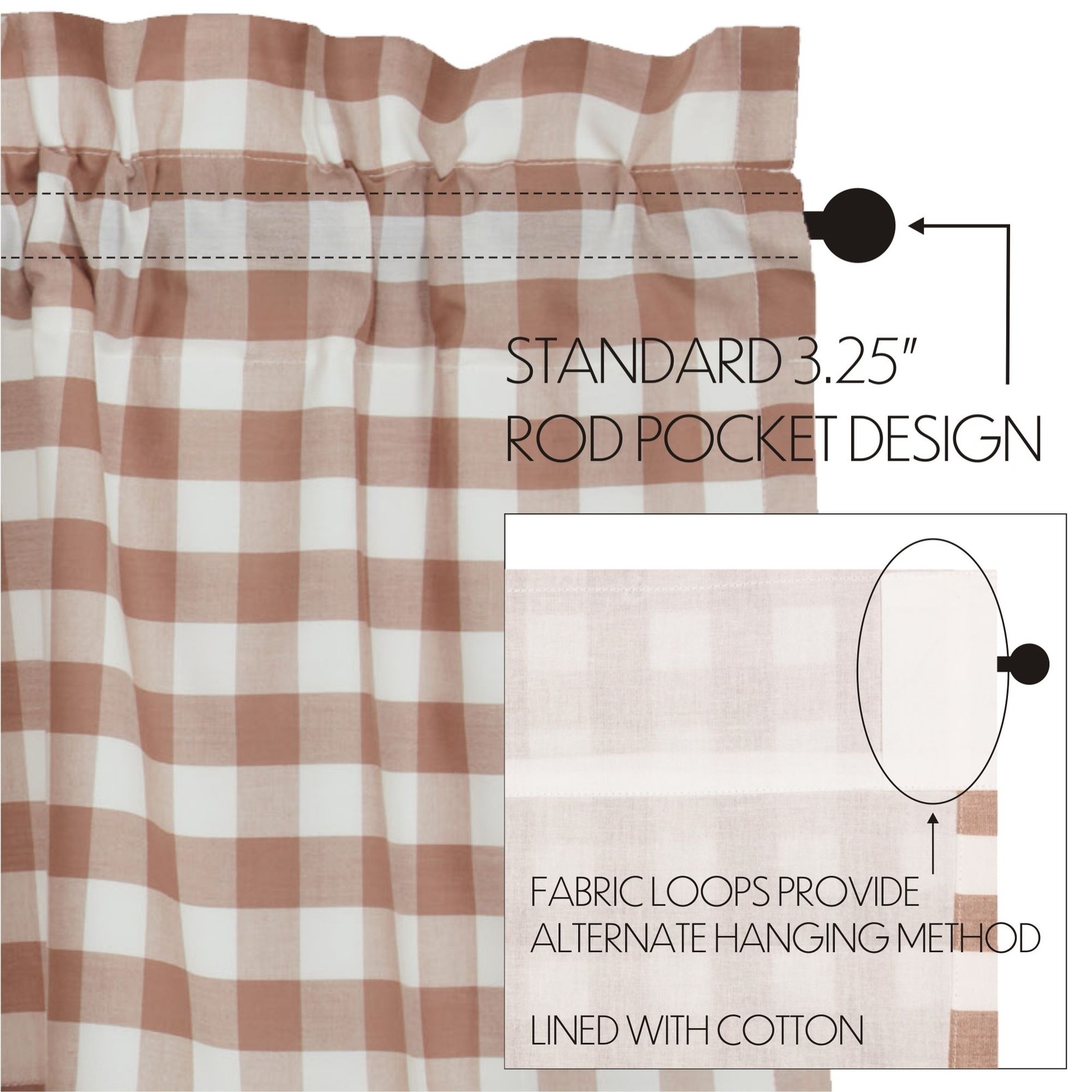 Farmhouse 24″x36″ Tier Pair Brown Rod Pocket Kitchen Window Curtains VHC Brands