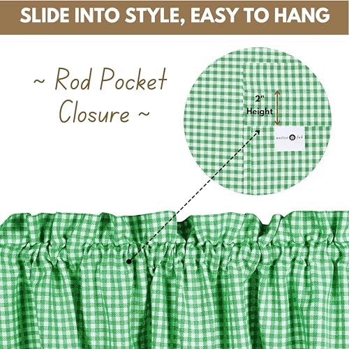 Gingham Plaid Check 2 Pack Window Curtain Valance Set – Rod Pocket Lemon Green